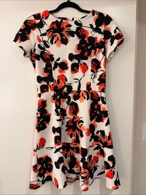 love...ady White Fit-and-Flare Dress with Black & Pink Floral Print